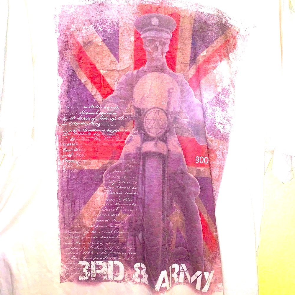 THIRD & ARMY Tshirt Skeleton Motorcycle UK Flag Size XL